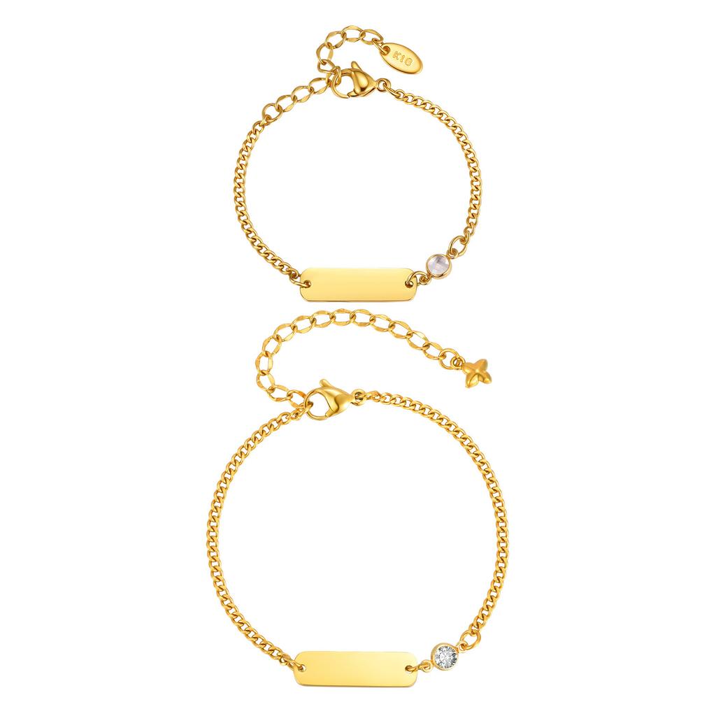 Children'S Bracelet Stainless Steel Plated 18K Gold Smooth Blank Rectangular Brand Zircon Bracelet Can Be Engraved Br-2421