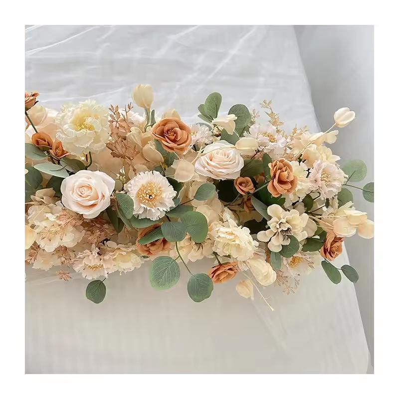 200cm champagne Atficial Flower Row Runner Elegant Center Stage Background for Wedding Party Home Decoration