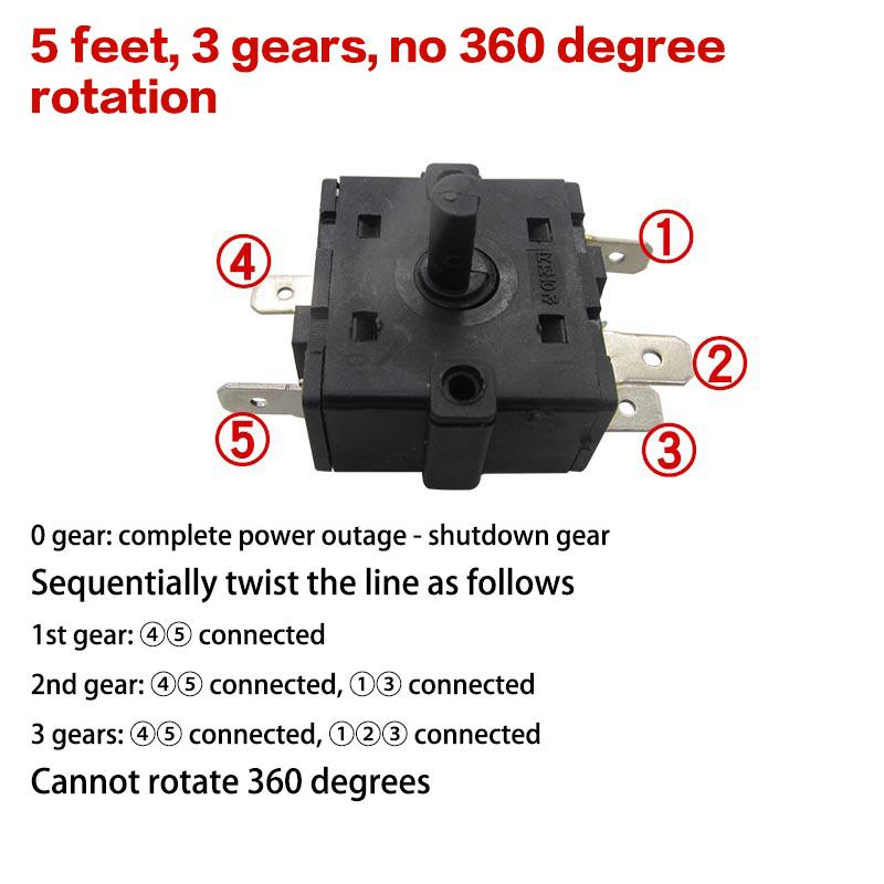 1Pcs Electric Room Heater Gear Position Switch Accessories 3 Pin 5Pin Rotary Switch Selector AC 250V 16A