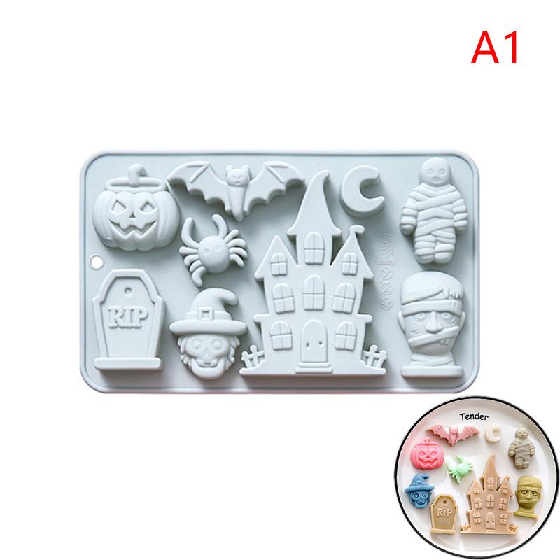 Halloween Silicone Mold Ghosts Pumpkins Bats Haunted Houses Tombstones Designs Baking Mold Chocolate Cakes Soaps Cookies Mold