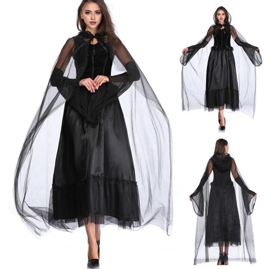 Halloween kostým Dark Witch Ghost Bride Women Dres Black Gauze Maxi Dres Horror Demon Kostým pro Halloween Costume Party Stage Show