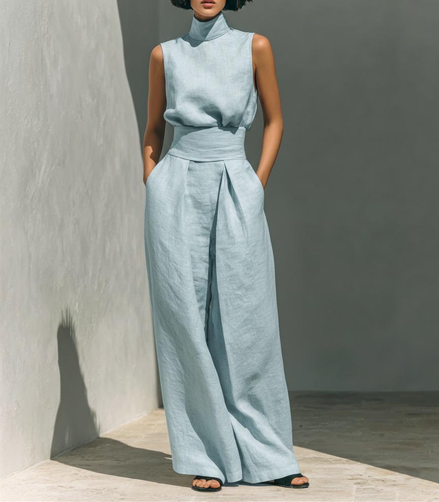 2026 Spring/Summer European & American Women's Cotton Linen Sleeveless Long Pants Casual Set