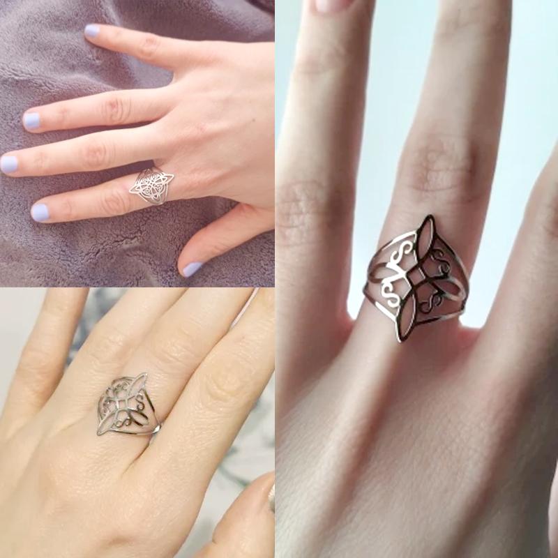 Witch Knot Stainless Steel Ring Wiccan Cross Celtics Knot Women Men Rings Witchcraft Good Luck Protection Amulet Birthday Gifts