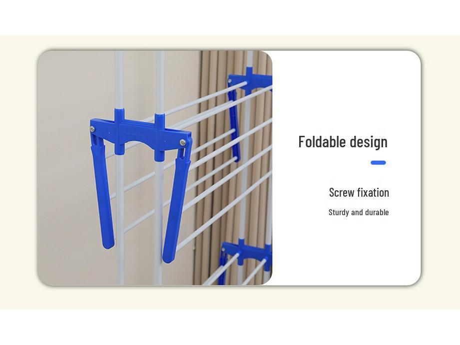 Folding Towel Rack with Retractable Double Rod for Balcony and Floor Drying