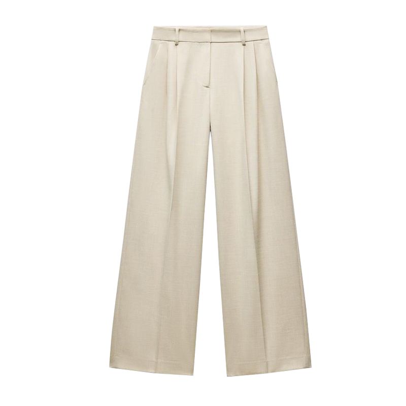 Double Breasted Suit with Padded Shoulder Outwear 2129095 Pleated Wide Leg High Waist Casual Trousers 2125095