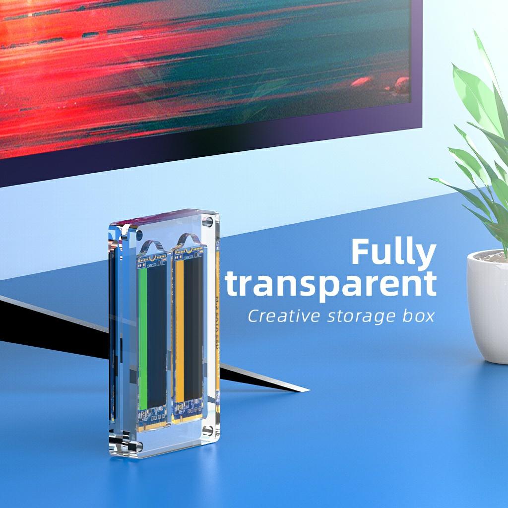 AJCX02M2 M.2 SSD Transparent Magnetic Storage Case 2-Slot SATA Organizer Acrylic Protection Box
