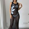 New Women's Tight Long Sexy Chick Floral Jacquard Crop Top Dress Beach Skirt with A Waistline Effect
