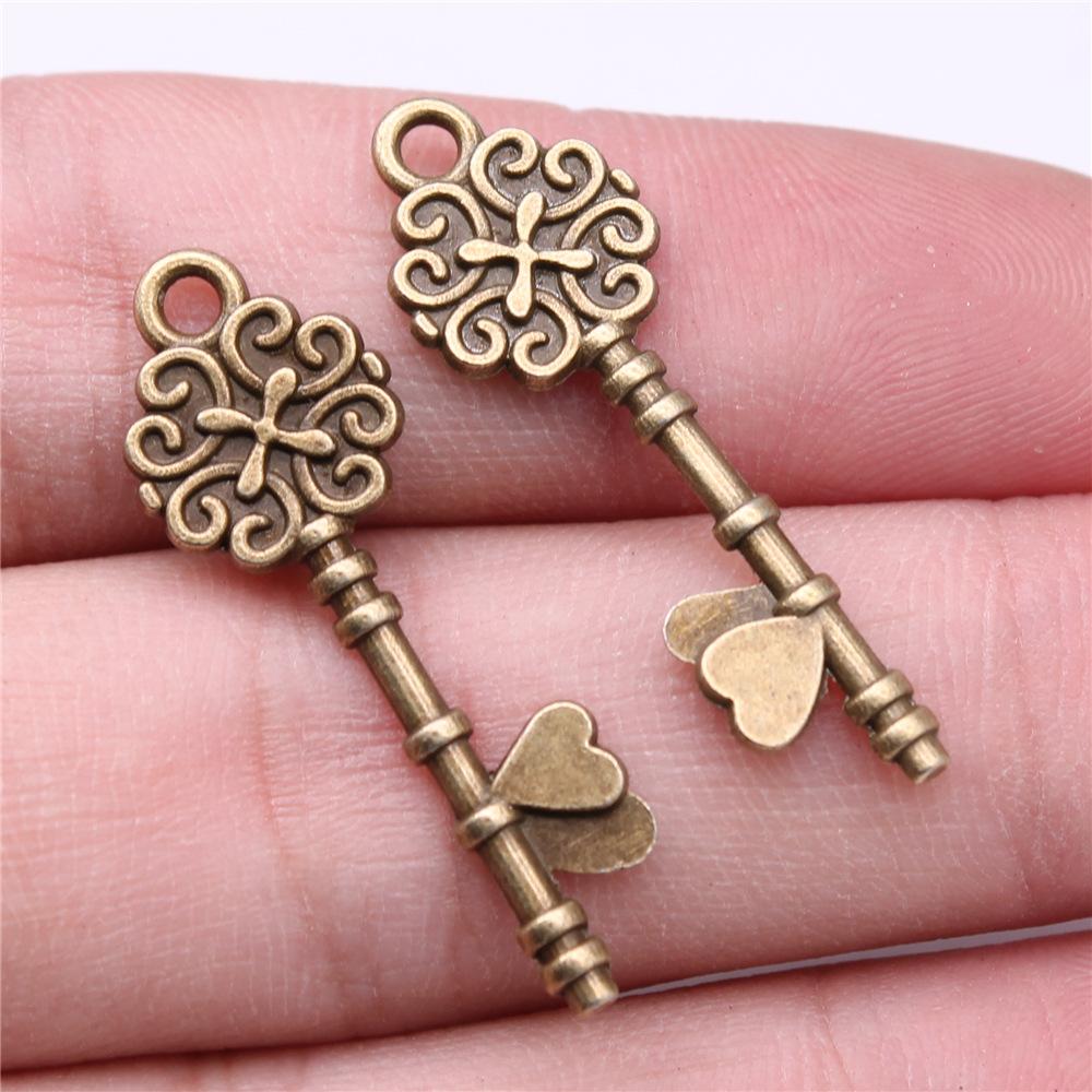 10pcs Antique Bronze Silver Color Pendants DIY Crafts Making Findings Handmade Tibetan Jewelry Key Charms For Jewelry Making