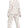 New Autumn Winter Women Coral Fleece Pajama Set, Cherry Printed Fleece Lined Warm Round Neck Loungewear