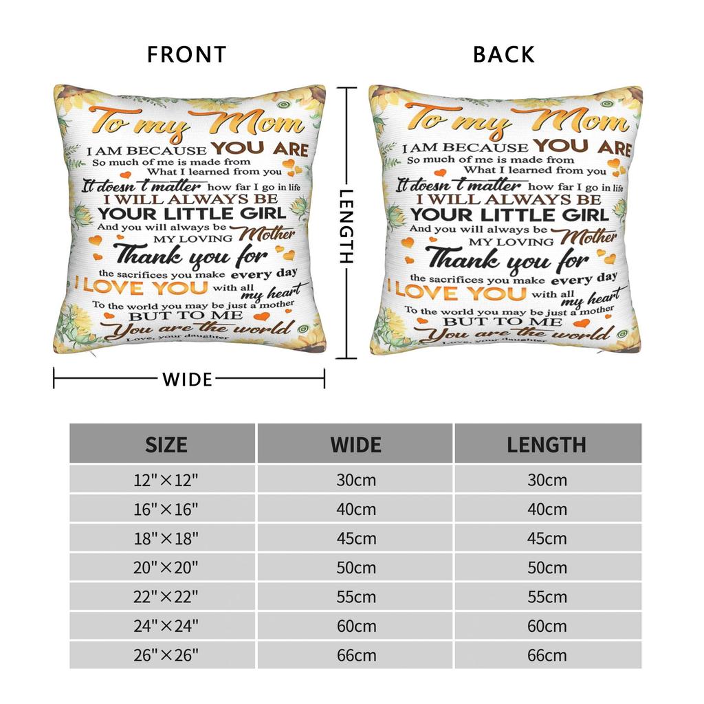 Mother's Day Square Pillow Covers Polyester Room Letter From Daughter Sunflower Cushion Cover Cool Decor Pillowcase 40*40