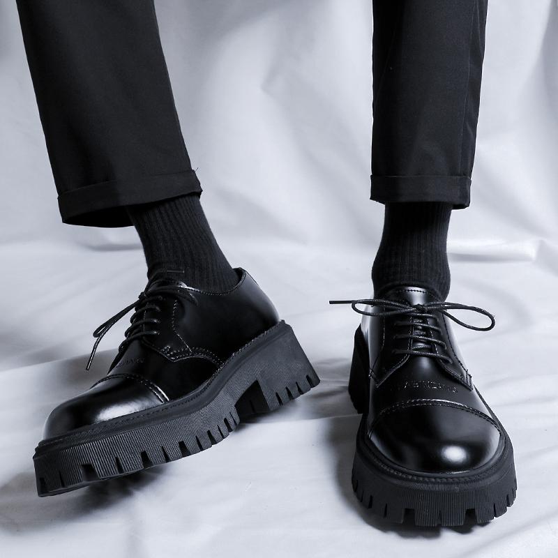 Round Headed Men's Leather Shoes High Quality Genuine Leather Wedding Trend Party Leisure Business Luxury Thick Soled Shoes