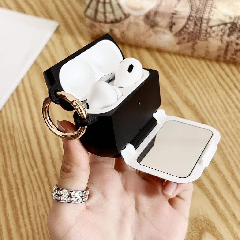 For AirPods Pro 2/Pro Protective Case PC + TPU Leopard Earphone Cover with Mirror and Hook