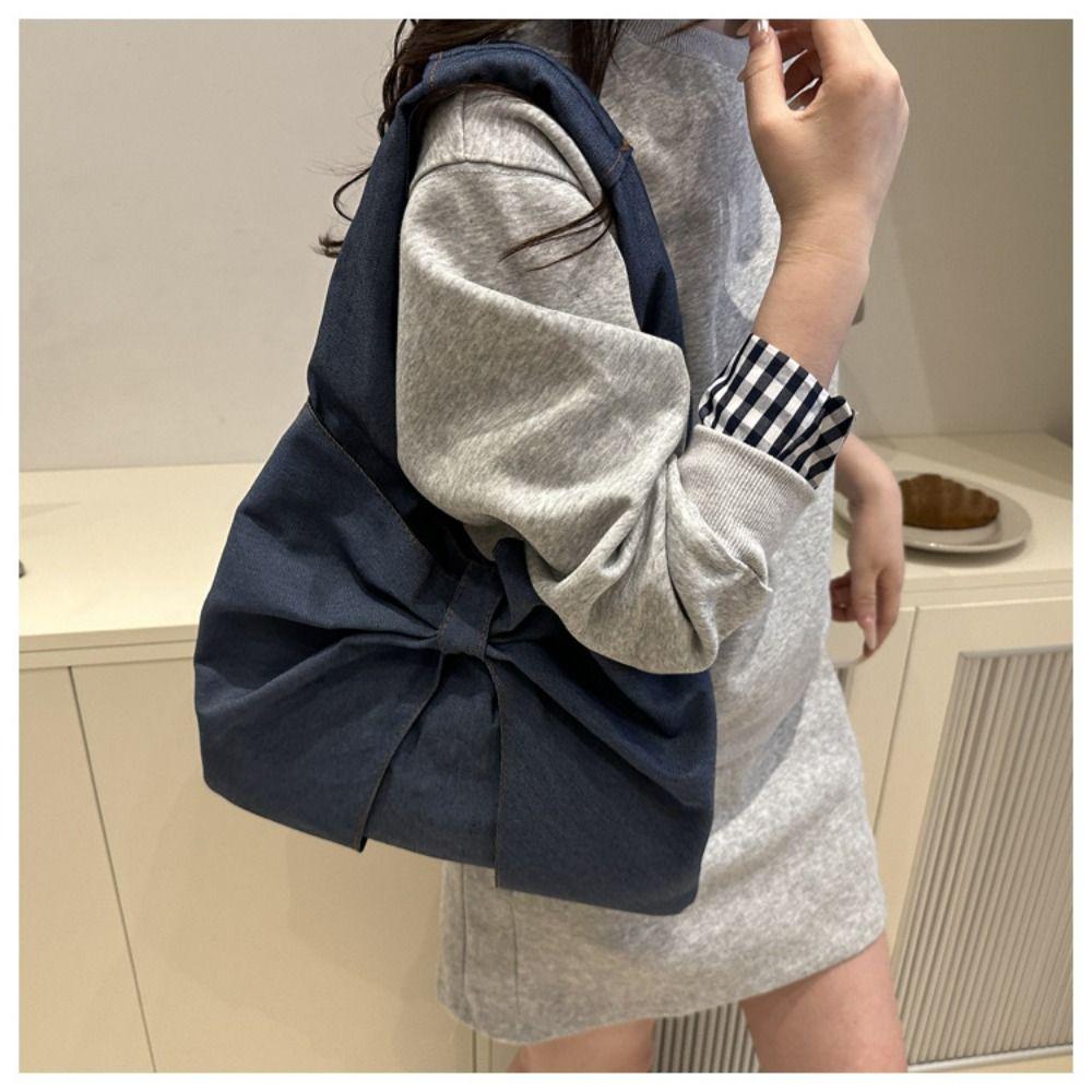 Designer Bow Denim Bag Lightweight Women's Tote Bag Ins Bow Shoulder Bag  Ladies