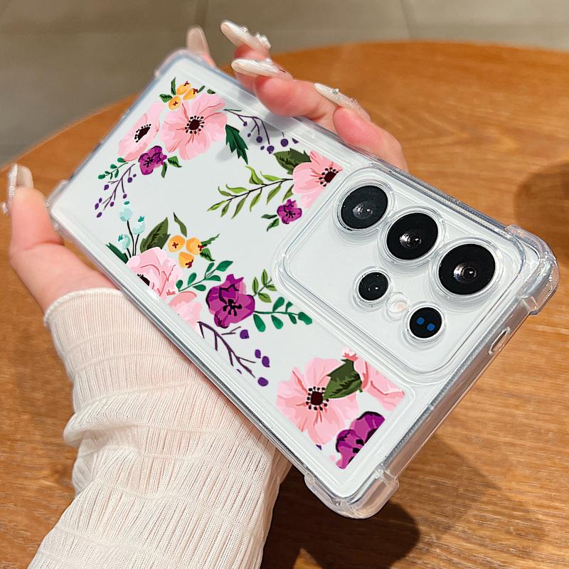 For Samsung S25 Ultra S24 FE S23 A56 A36 A16 A15 A55 A35 Case Shell Floral Pattern Clear Soft Silicone Lens Protection Shockproof Slim Phone Cover