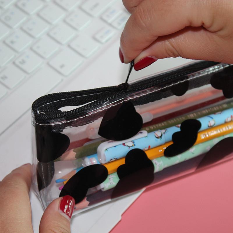 Transparent Pencil Case For Students Large Capacity School Supplies Organizer With Cow Dot Pattern