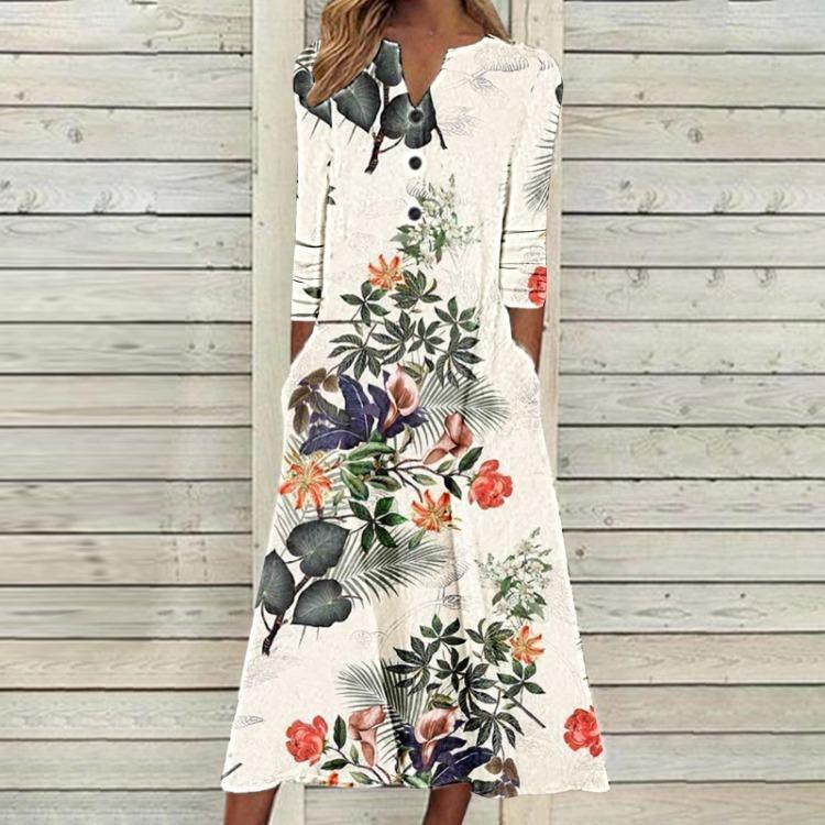 Autumn Printed Maxi Dress Women Open Chest Long Sleeve Skirt S