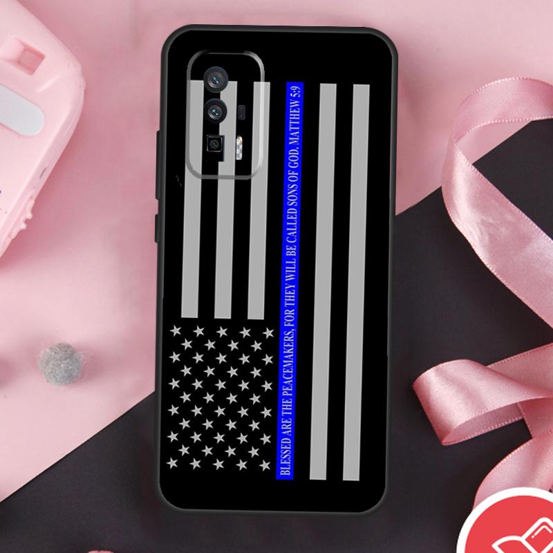 Police Styled Thin Blue Line Flag Case For Xiaomi 15 Ultra Mi 13 14 11T 12T 13T 14T Pro POCO X7 Pro X3 X5 X6 F5 F6 F7 Cover