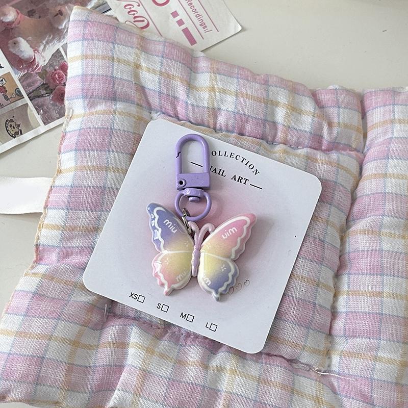 Colorful Butterfly With Colorful Letters Keychain Pendant Earphone Hanger Women Couple Keychain Bag Pendant Backpack Accessories