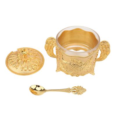 European Style Glass Sugar Bowl Storage Jar Condiment Pot Vintage Kitchen Food Canister Seasoning
