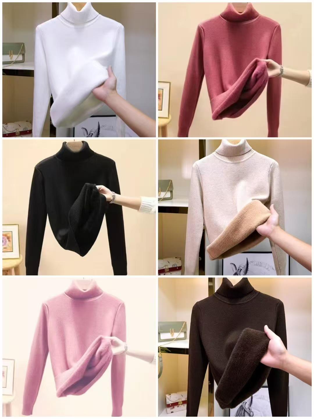 

Женский теплый вязаный свитер с высоким воротником и бархатной подкладкой - Модный осенне-зимний цельный топ One Size