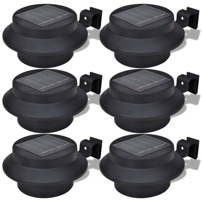 Solar Lamp 3 LED for Fence / Gutter / Garden Black 6 Pcs 41180