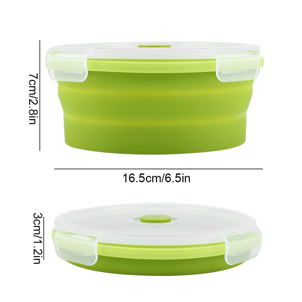 800ml Round Silicone Bento Box Collapsible Lunch Box Microwave Food Container (Light Green)