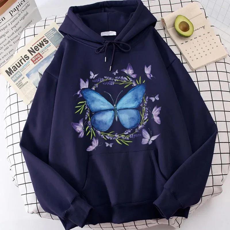 Beautiful Butterfly Printed Hoodie Autumn Winter Casual Fashion Harajuku Korean Style O-Neck Long Sleeve Fleece Tops Sweatshirts