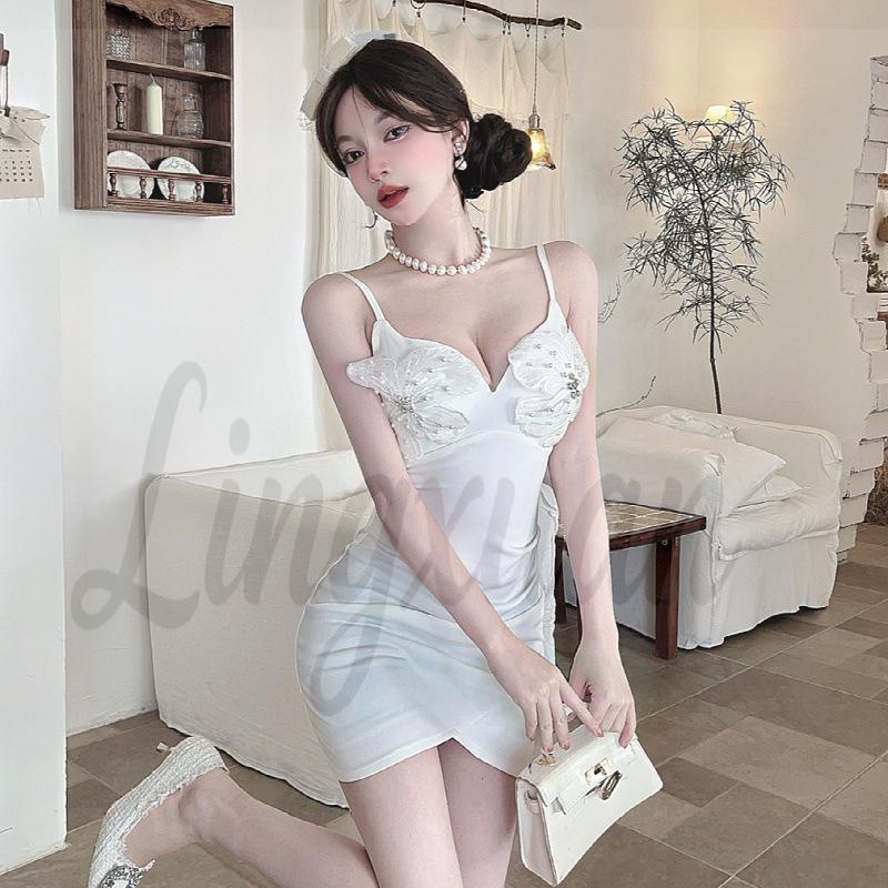 2026 Nightclub Hot Girl Low-Cut V-Neck Floral Bodycon Spaghetti Strap Dress