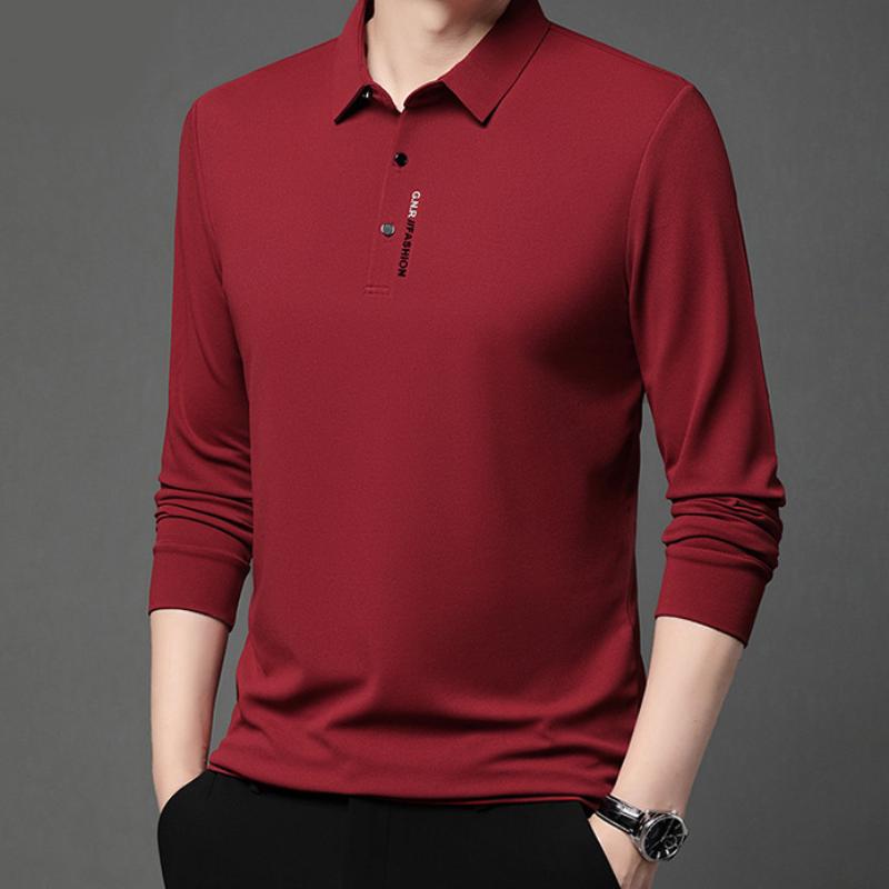 Pánské ležérní tričko s dlouhým rukávem a odznakem, jednobarevné, módní, prodyšné, pohodlné a všestranné