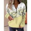 Womens Floral Print Half Zip Sweatshirt Casual Long Sleeve Pullover Top Streetwear