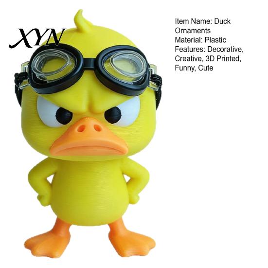 Angry Duck Figurine 3D Printed Yellow with Detachable Swimming Goggles, Funny Small Plastic Figurines Statue, Desktop Ornament for Car Dashboard