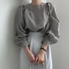 Round neck bubble sleeve shirt with early autumn temperament Korean chic French minimalist feminine top versatile shirt