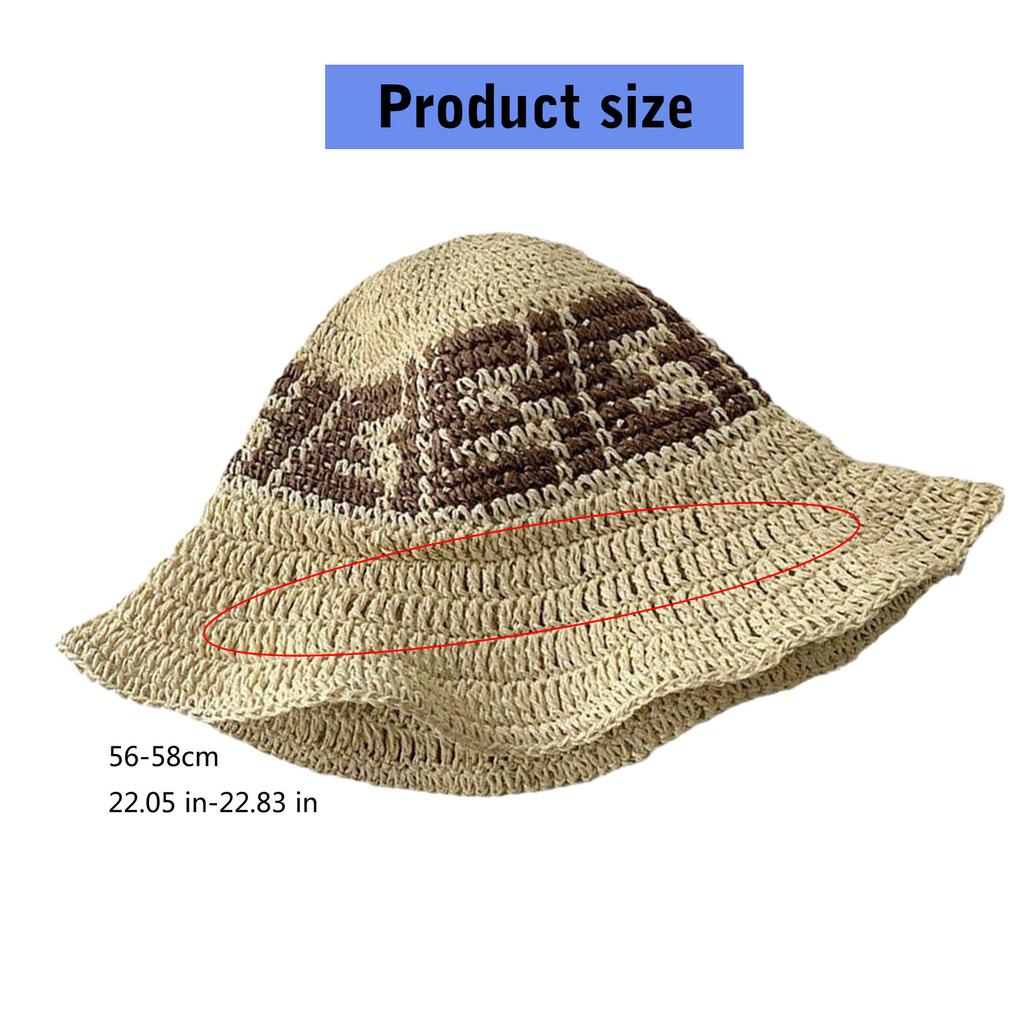 Handcrafted Crochet Fisherman Hat Embroidered Letters Wide Brim Foldable Breathable Straw Sun Hat For Beach Vacation Outdoor Activities