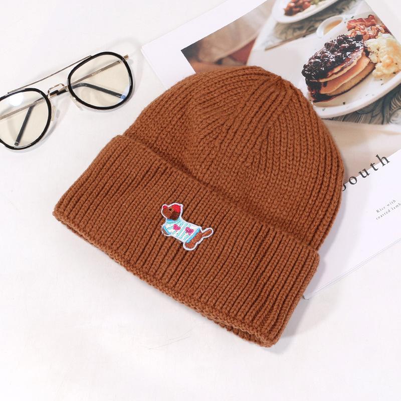 Autumn and Winter New Hat for Women Puppy Patch Knitted Hat Sweet and Cute Warm Wool Hat Outdoor Versatile Pullover Hat
