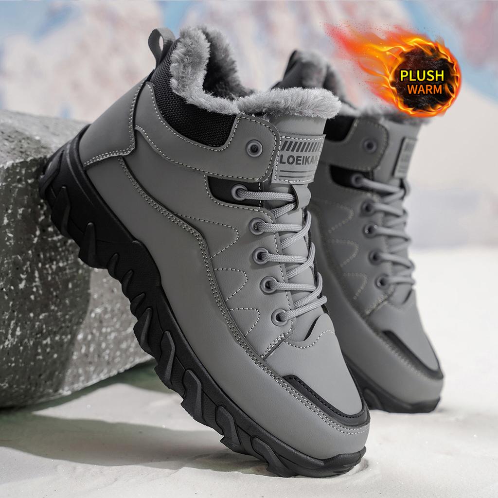 new men's snow boots, high-top leather boots, winter boots, cold-resistant, popular outdoor wear, durable, with lining