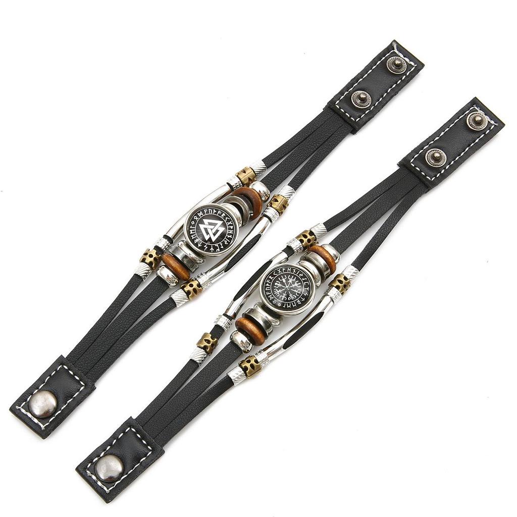 Viking Compass Multilayer Leather and Beaded Bracelet