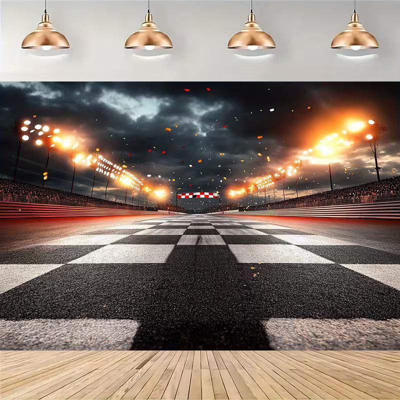 Sfondo 2D Linea del Traguardo Motorsport, Sfondo Fotografico Festa Pista da Corsa Notturna