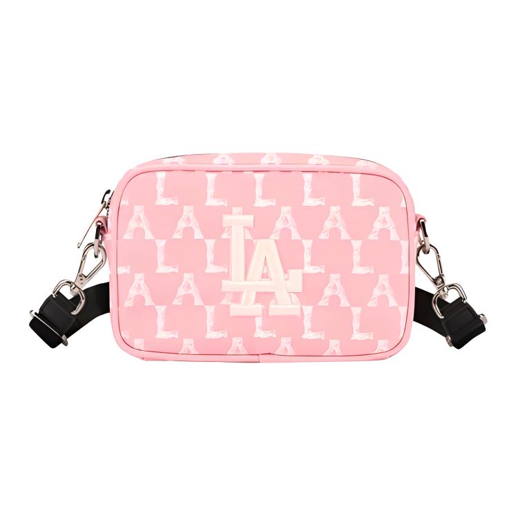 New MLB Monogram Collection Nylon Fabric Shoulder Bag, Crossbody Bag Regular Unisex Cherry Blossom Pink 32BGDR111-07P