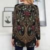 Women Plus Size Round Neck Long Sleeve Black Gold Green Printed Longline T Shirt With Pockets