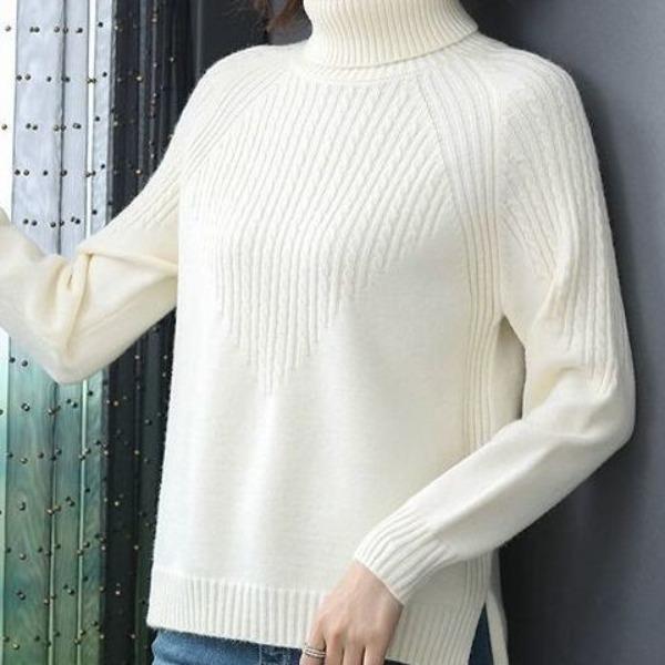 Women's  Knitted Loose Pullover Sweater Thickened Sweater High Collar Shirt Solid Color Autumn/Winter