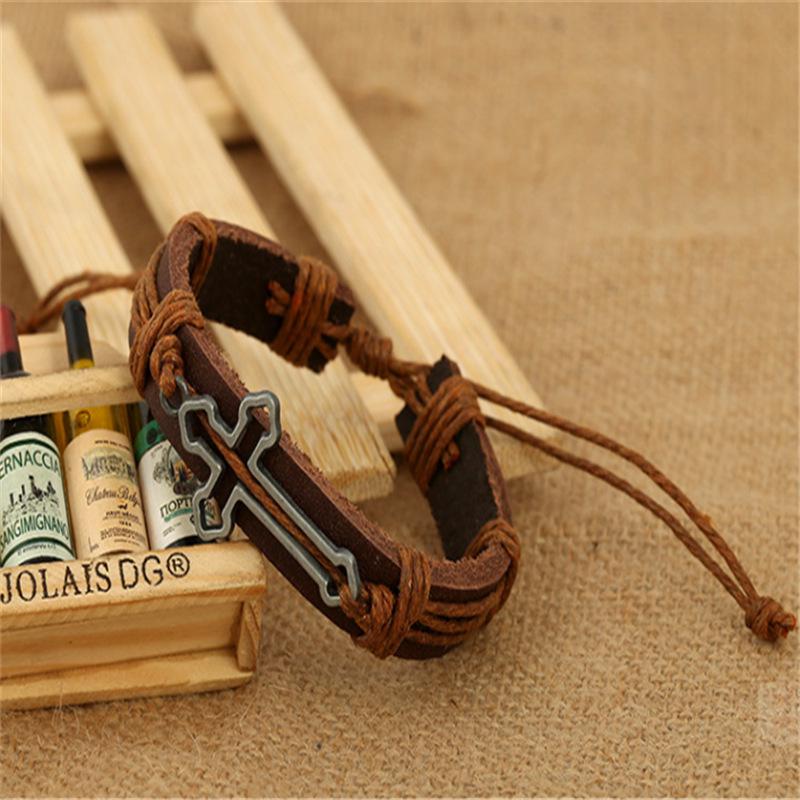 Cross-Shaped Handmade Cowhide Leather Bracelet