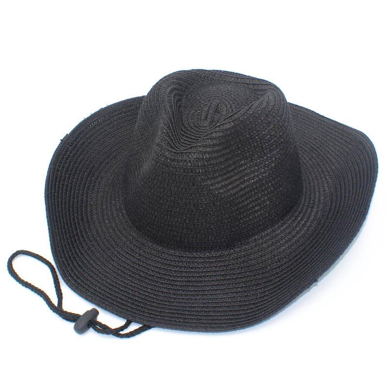 Summer shading drawstring straw hat men's cowboy hat outdoor sun protection fishing hat neutral jazz breathable top hat