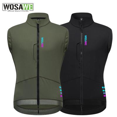 WOSAWE Autumn Winter Men Cycling Vest Windproof Thermal Fleece Reflective Sleeveless Warm Coat Road Bicycle Gilet