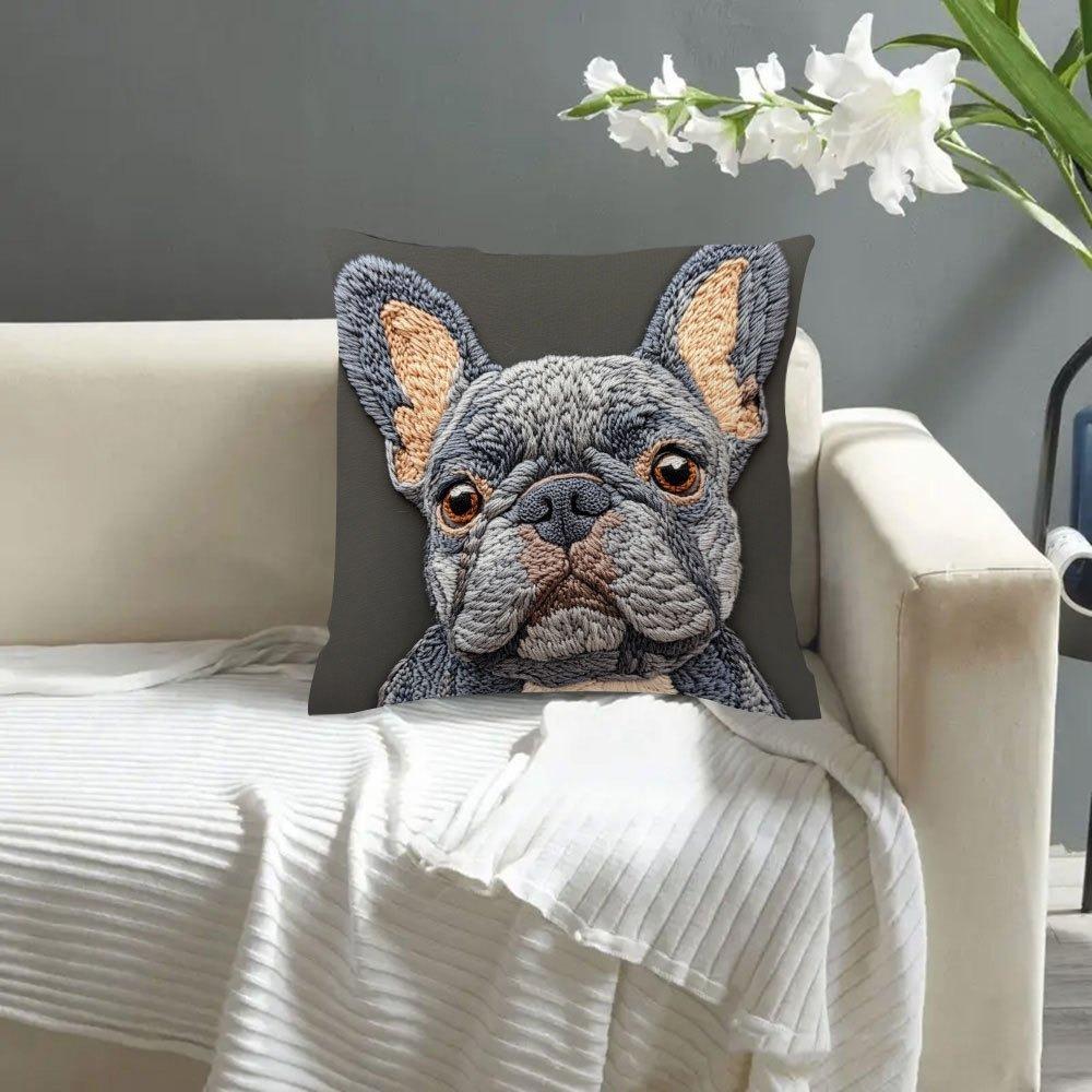 French Bulldog 2D Flat-Printed Pillow Cover: Non-Real Embroidery Magic! Sofa Cushion Cover, Home Decoration, 2D Printing