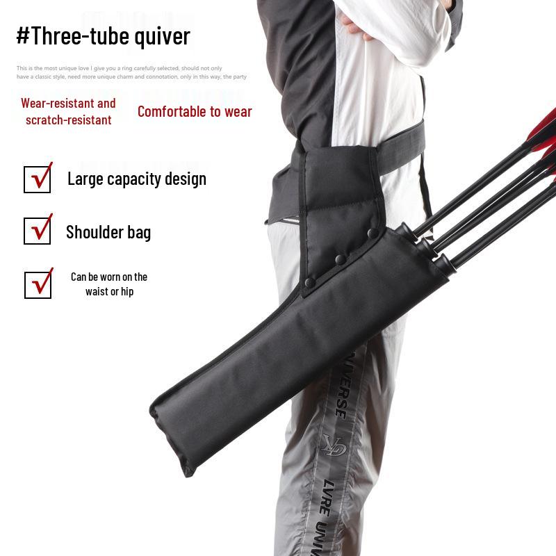 Archery Arrow Quiver: High-Quality Oxford Cloth, Three-Tube Storage, Wearable on Back or Waist