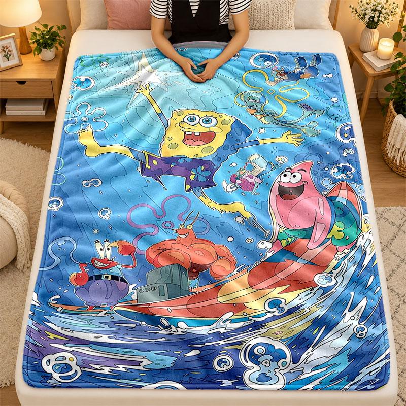 Flannel BlanketSpongeBob Football Warm Soft Throw Blanket for Indoor Sofa Bed Living Room Use