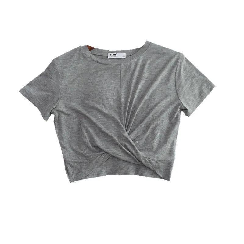 Damen Koreanischer Stil Geknotetes Bauchnabel-Freies Kurzarm Freizeit-T-Shirt