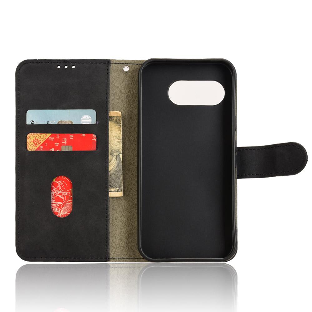 

For Google Pixel 9a Leather Case Skin-Feel Anti-Drop Wallet Flip Phone Cover Black