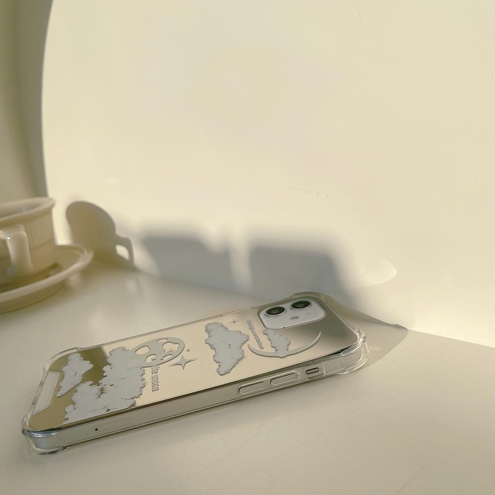 Ins Cloud Moon Mirror Shockproof Phone Case For Iphone 12 Mini 13 Promax 8 7 Plus 11 Xsmax X Xr Cute Silicone Soft Cover Conque