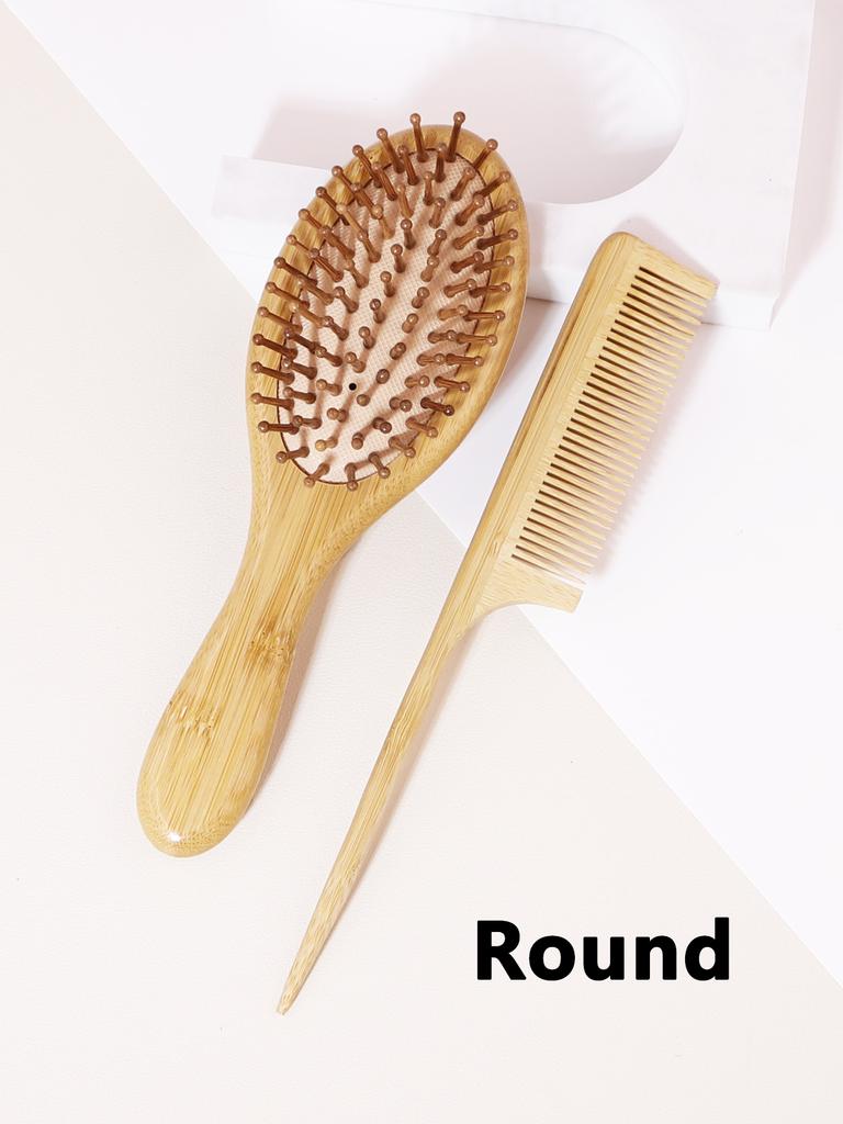 Natural bamboo hair brush set, anti-static fine toothed comb, scalp massage wooden paddle brush,Special for real hair wigs